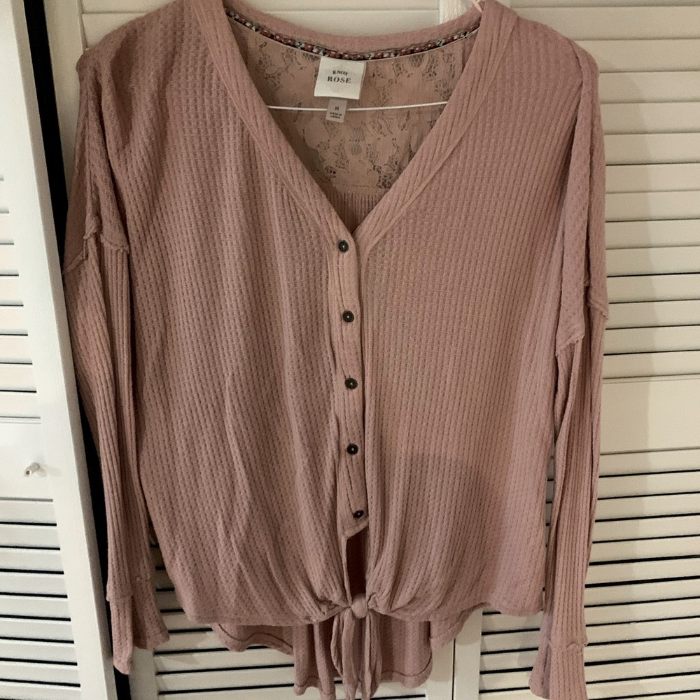 Womens pink waffle sweater